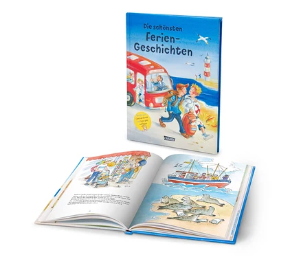 Illustration d'un livre intitulé "Les plus belles histoires de vacances".