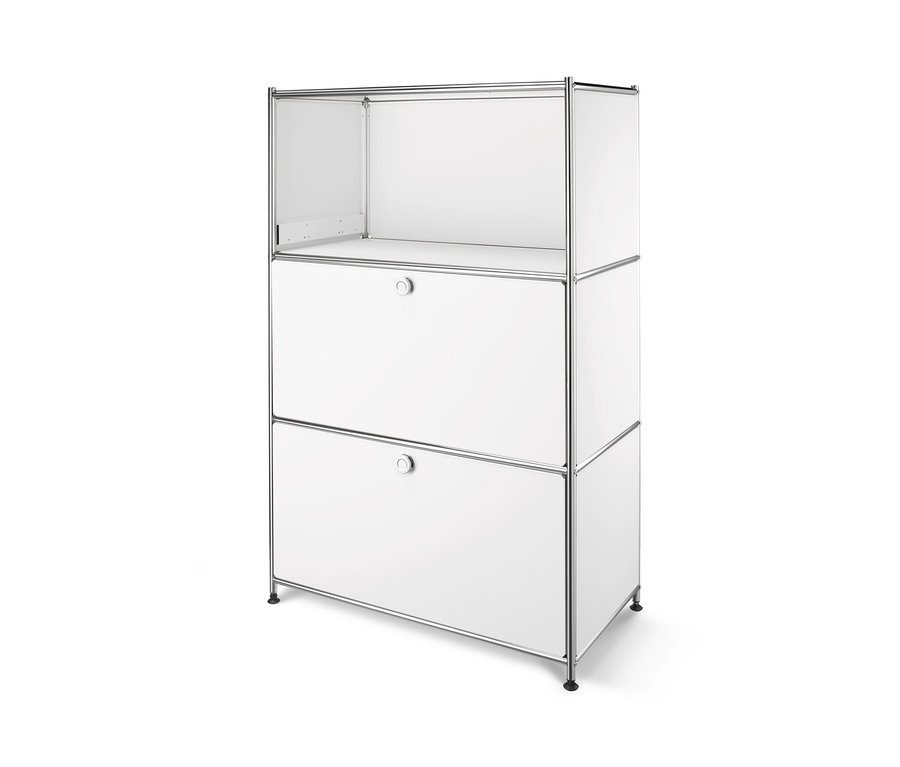 Étagère en métal blanche avec deux abattants.