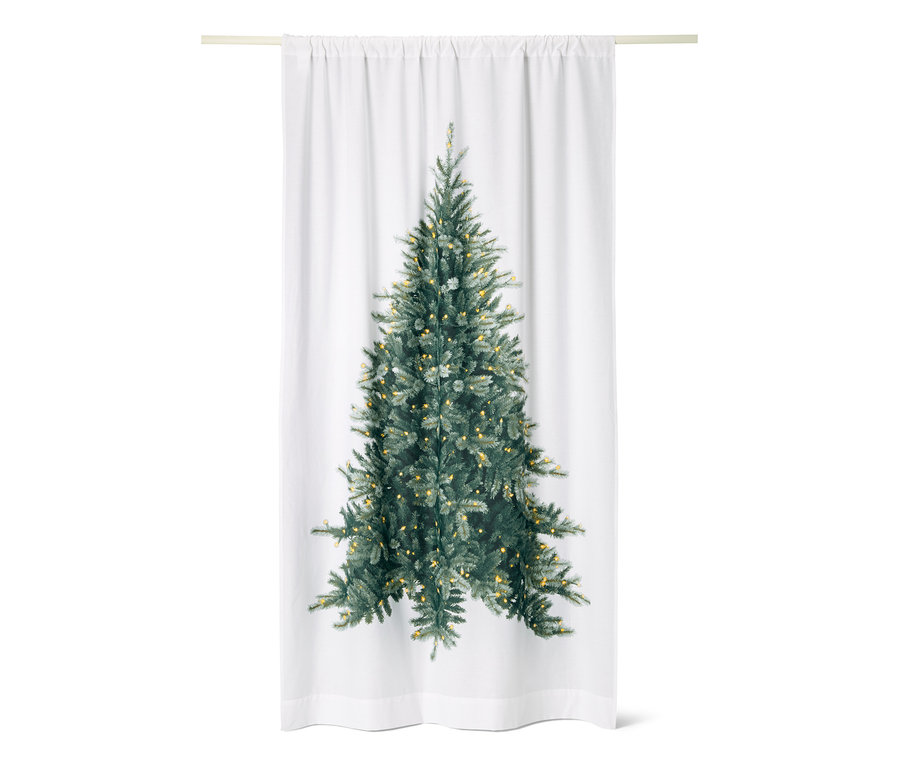 Rideau blanc avec un motif de sapin de Noël.