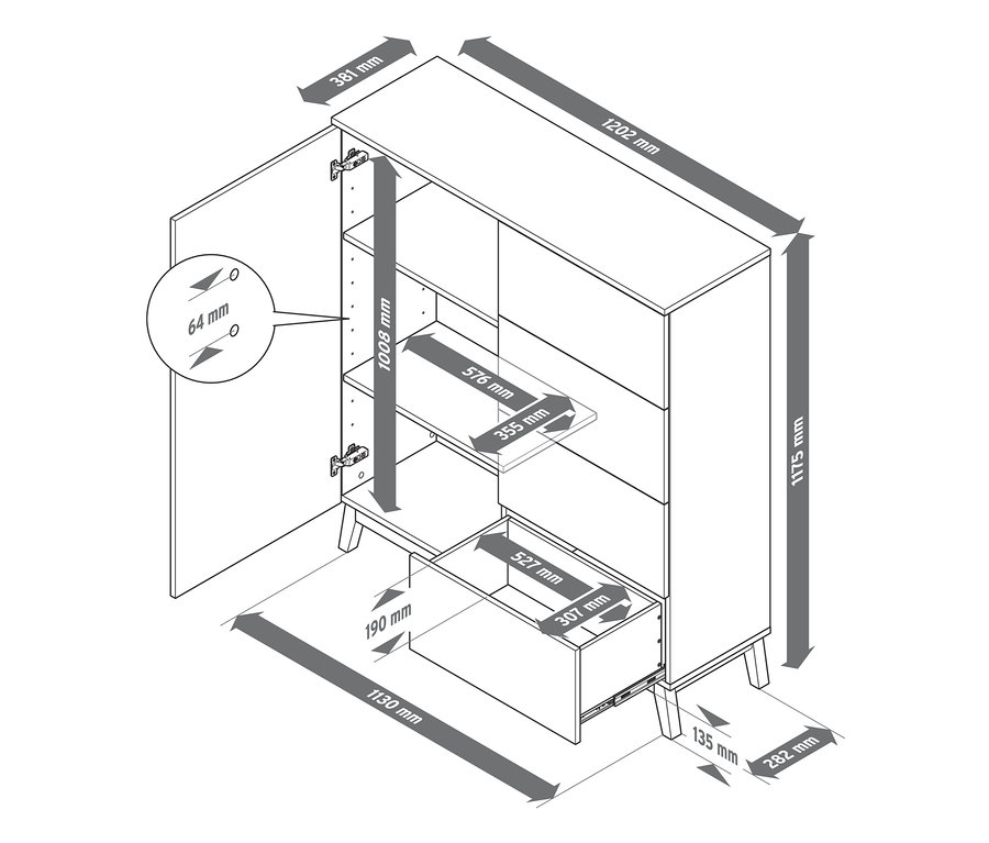 Dimensions de la commode.