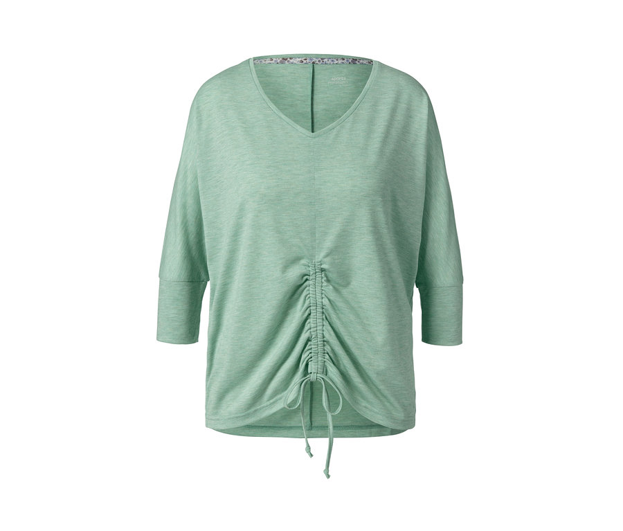 T-shirt de yoga et de sport à manches 3/4 vert chiné.