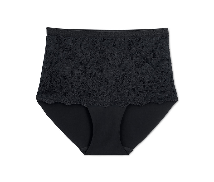 Une culotte modelante noire sur fond blanc.