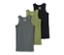Trois maillots de corps enfant en vert, gris et noir.