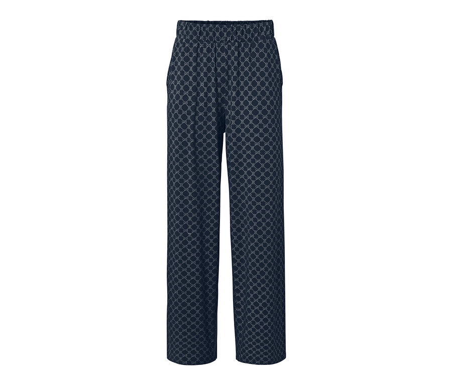 Pantalon palazzo imprimé bleu foncé.