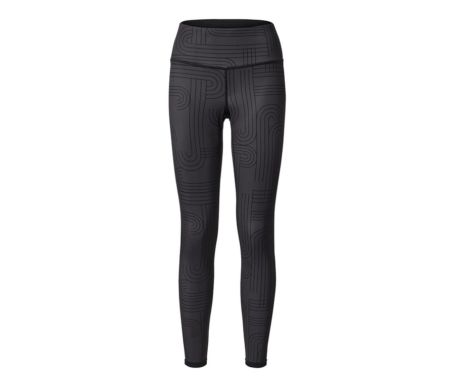 Legging de sport réversible noir avec un motif géométrique.