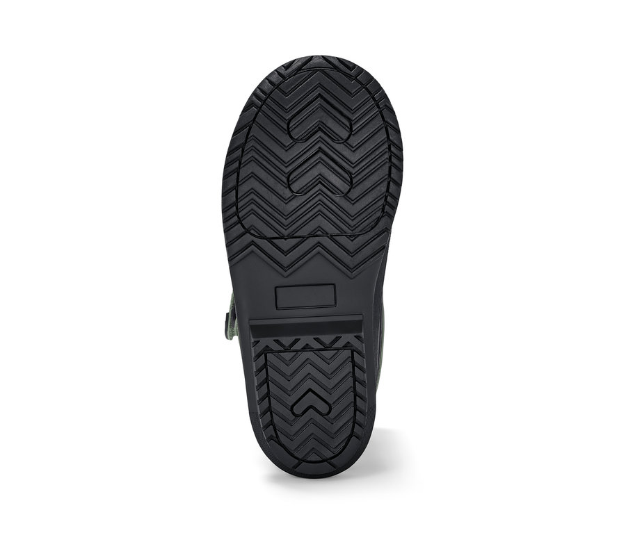 Vue de la semelle d'une botte polyvalente verte pour enfant.
