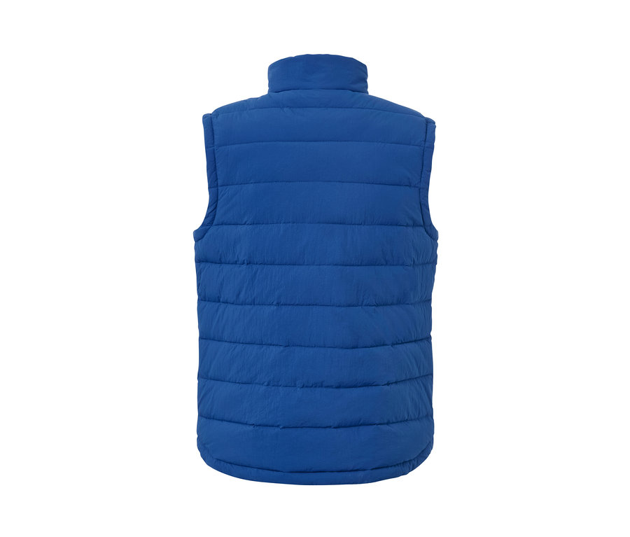 Vue détaillée de l'arrière d'une veste sans manches matelassée.