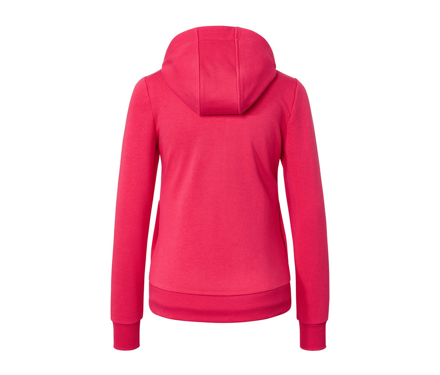 Vue arrière d'une jaquette en sweat rose vif.