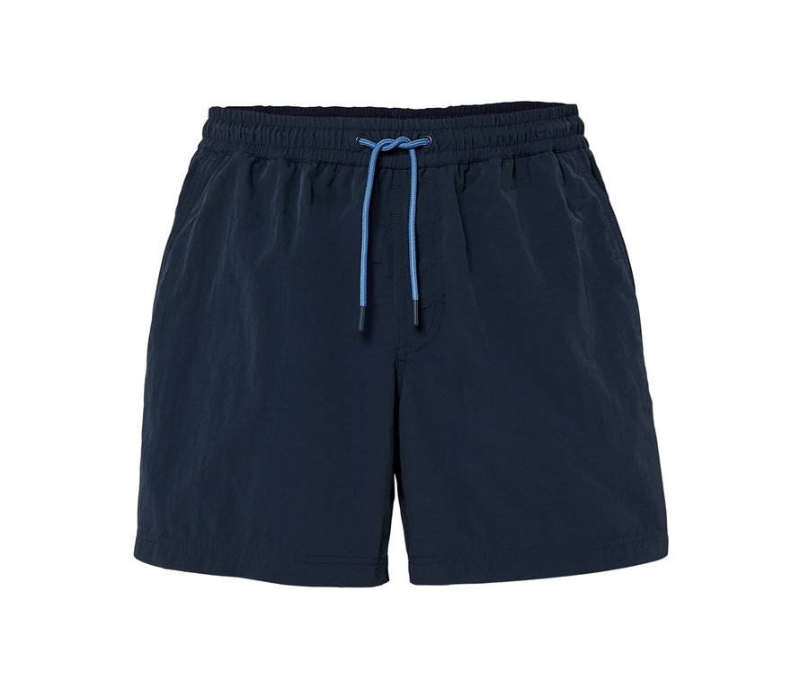 Short de bain bleu marine avec cordon de serrage bleu.