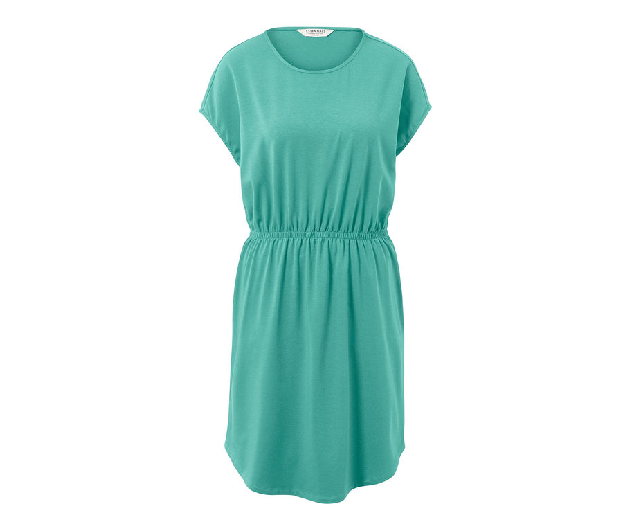 Robe en jersey vert menthe avec manches courtes et taille élastique.
