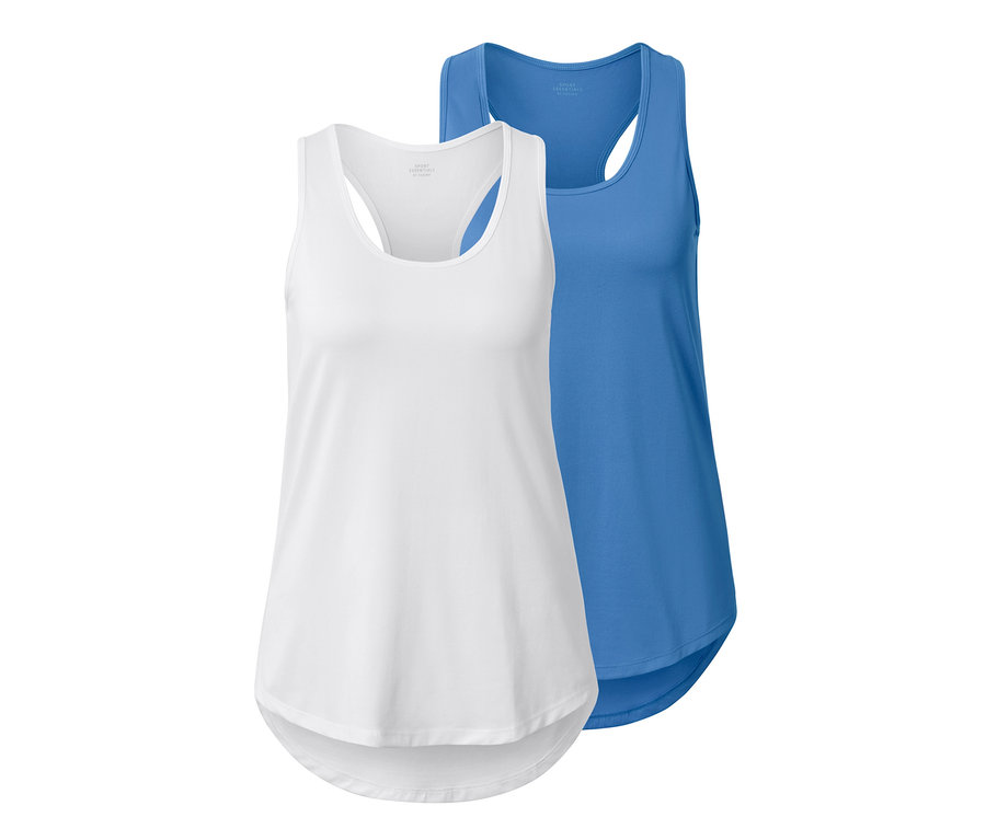 Deux tops techniques, un blanc et un bleu ciel.