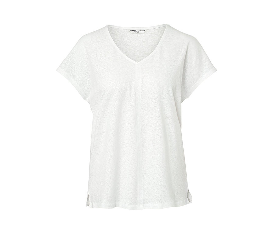 Chemisier en lin blanc crème avec un col en V.