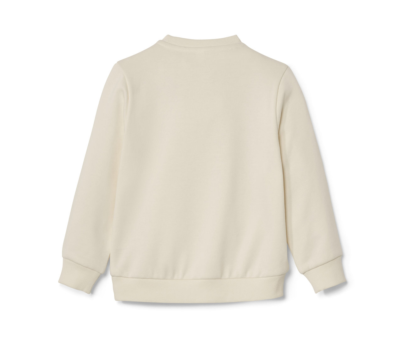Sweat-shirt beige pour enfant avec motif arc-en-ciel appliqué.