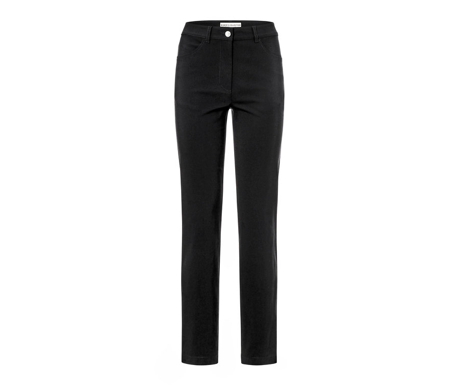 Un pantalon en bengaline noir sur fond blanc.