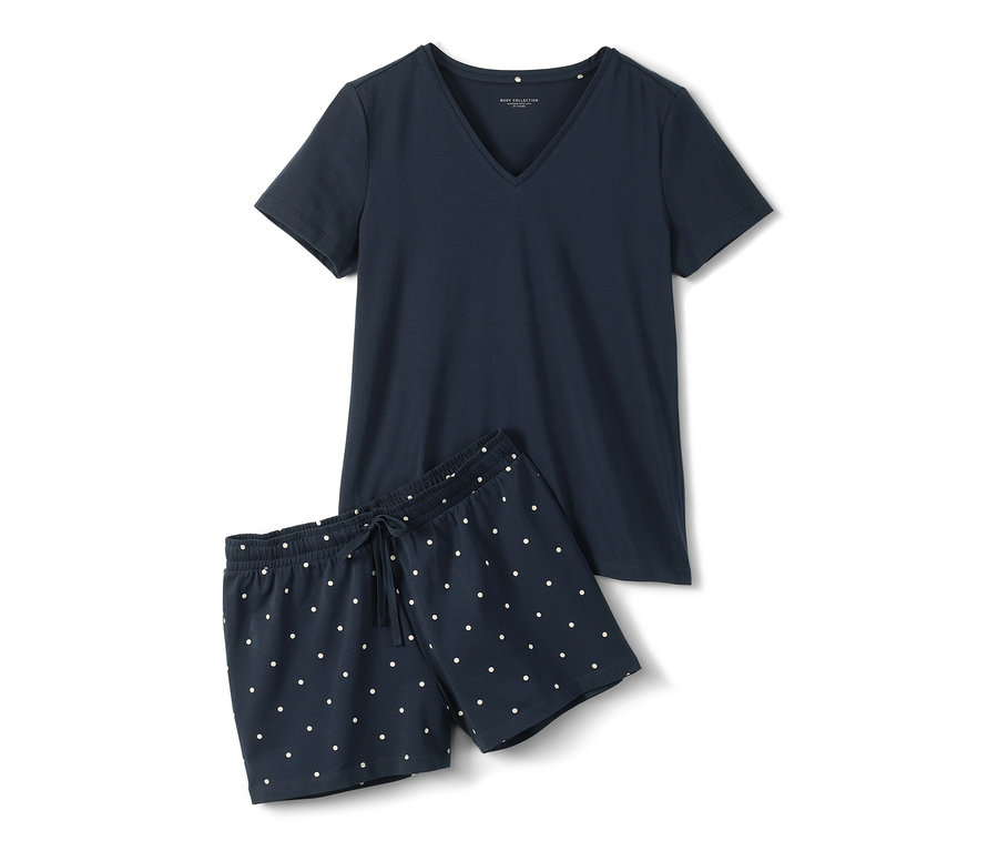 Pyjashort bleu marine à pois blancs.