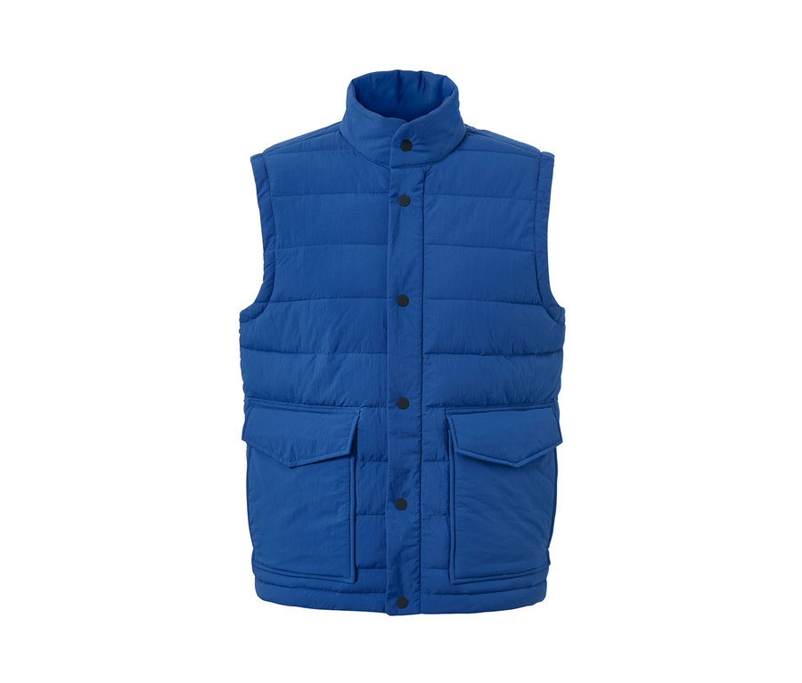 Veste sans manches matelassée bleue avec des poches.