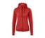 Un veste à capuche rouge avec une fermeture éclair au milieu.