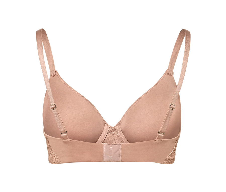 Vue arrière d'un soutien-gorge à armatures beige.