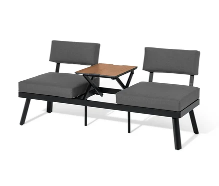 Canapé-lit 2 en 1 gris avec table centrale relevable.
