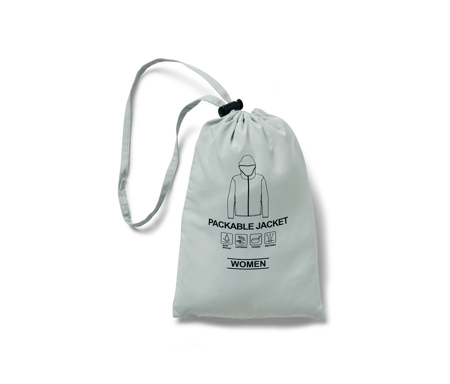 Sac gris pour veste fonctionnelle pliable.