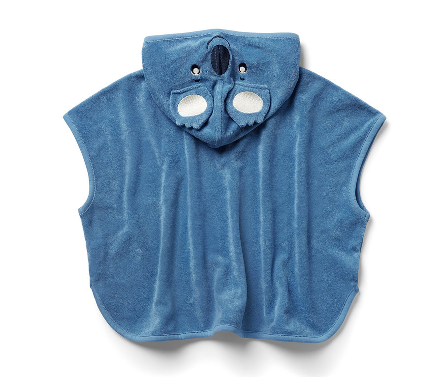 Poncho bleu en tissu éponge pour enfant avec capuche à motif koala.