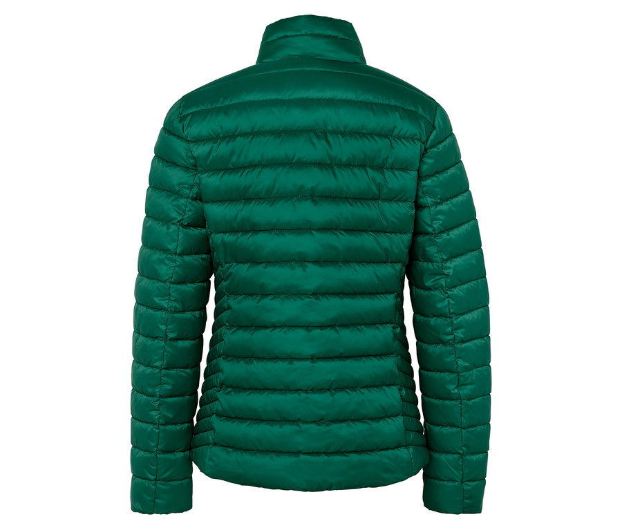 Vue arrière d'une veste matelassée verte.