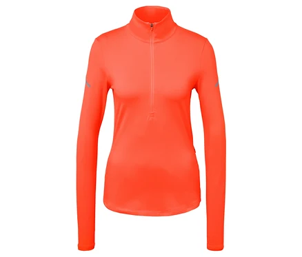 Haut de sport orange à manches longues avec fermeture éclair au col.
