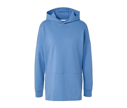 Sweat long à capuche bleu clair.
