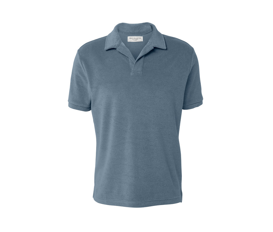 Polo en tissu éponge bleu gris.