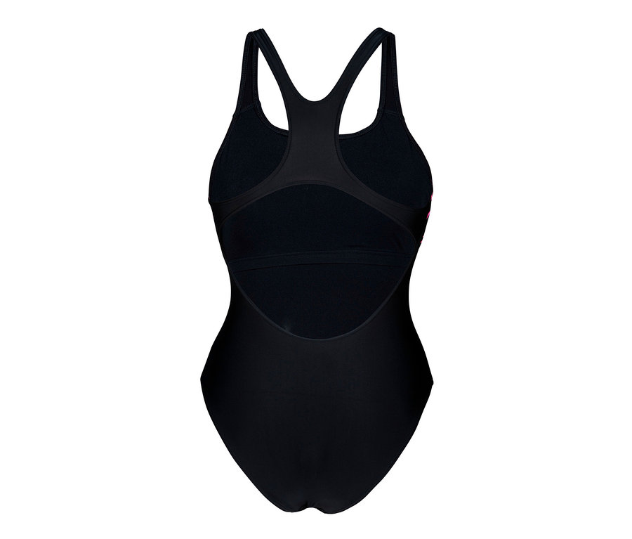 Vue détaillée de l'arrière du maillot de bain pour femme Swim Pro Back Bustier Lily arena Feel en noir.