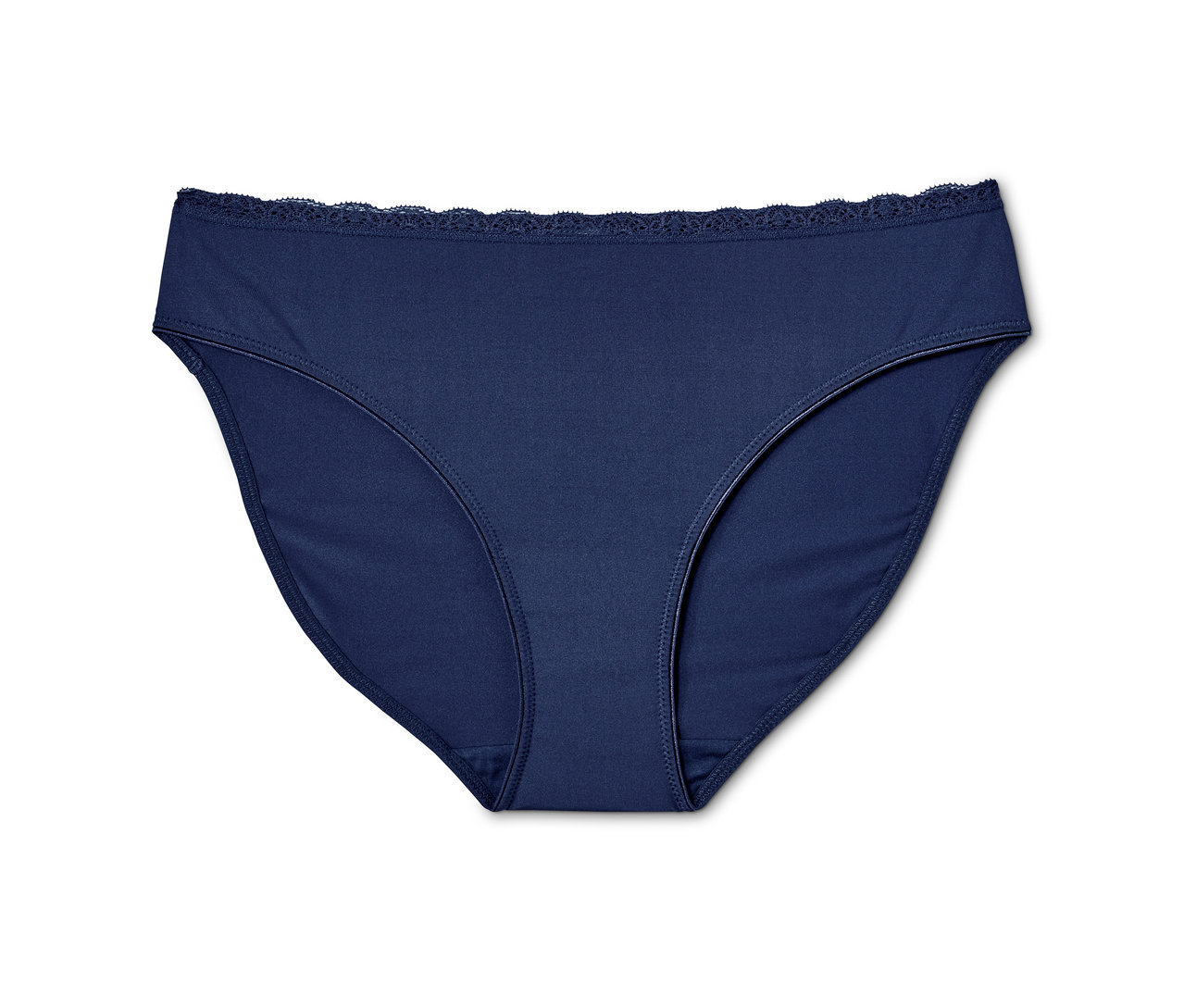 Culotte échancrée bleu foncé avec dentelle.