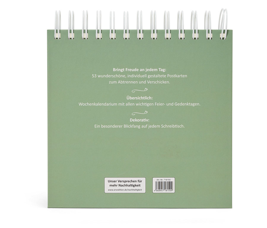 Calendrier vert avec une spirale blanche en haut.