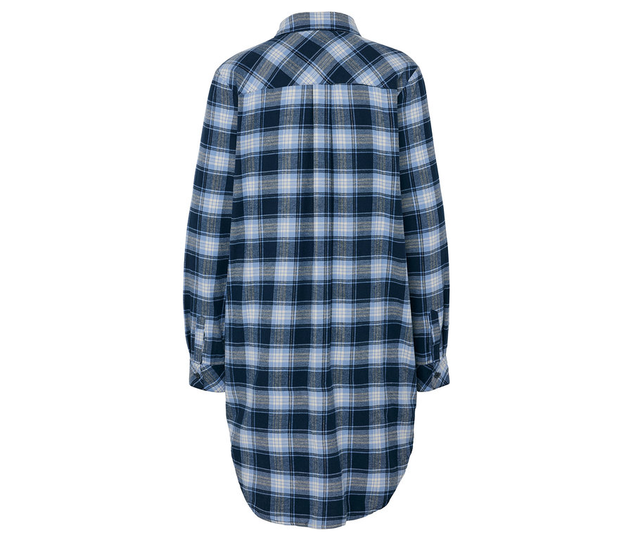 Chemise en flanelle à carreaux bleu et blanc vue de dos.