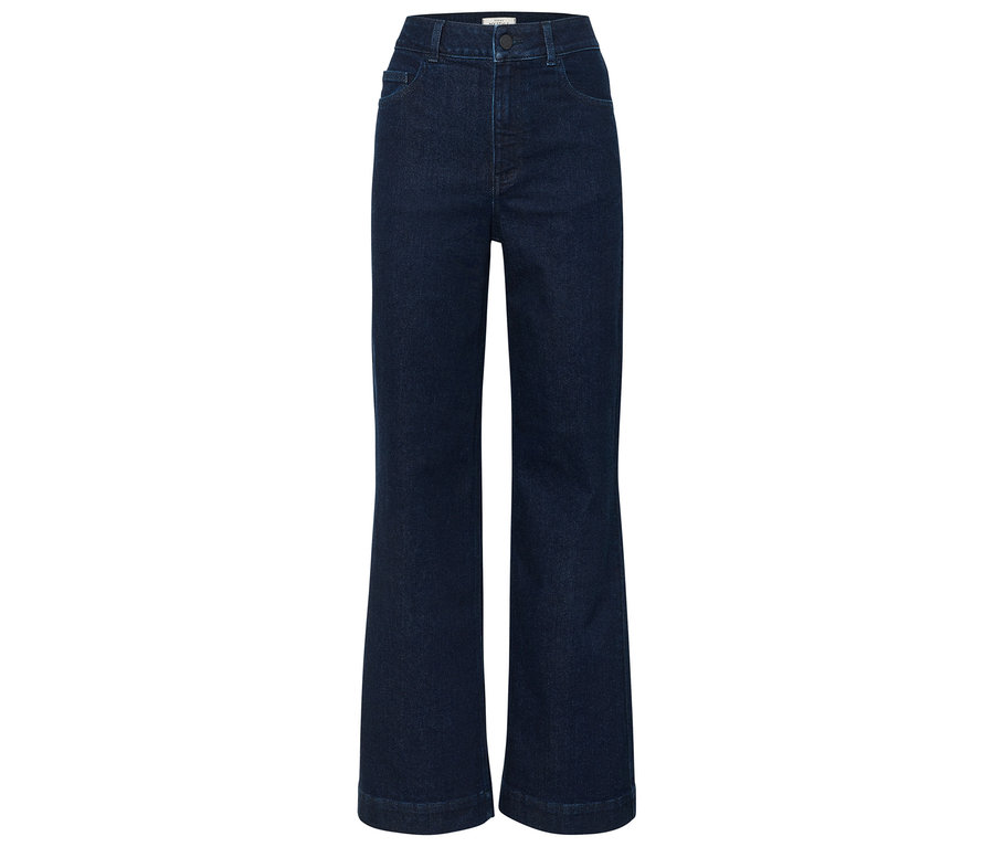 Jean évasé bleu foncé.