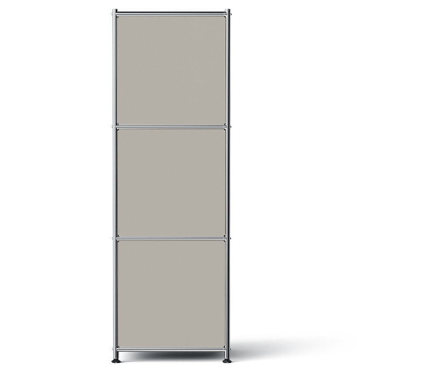 Étagère de rangement modulable grise à trois niveaux.