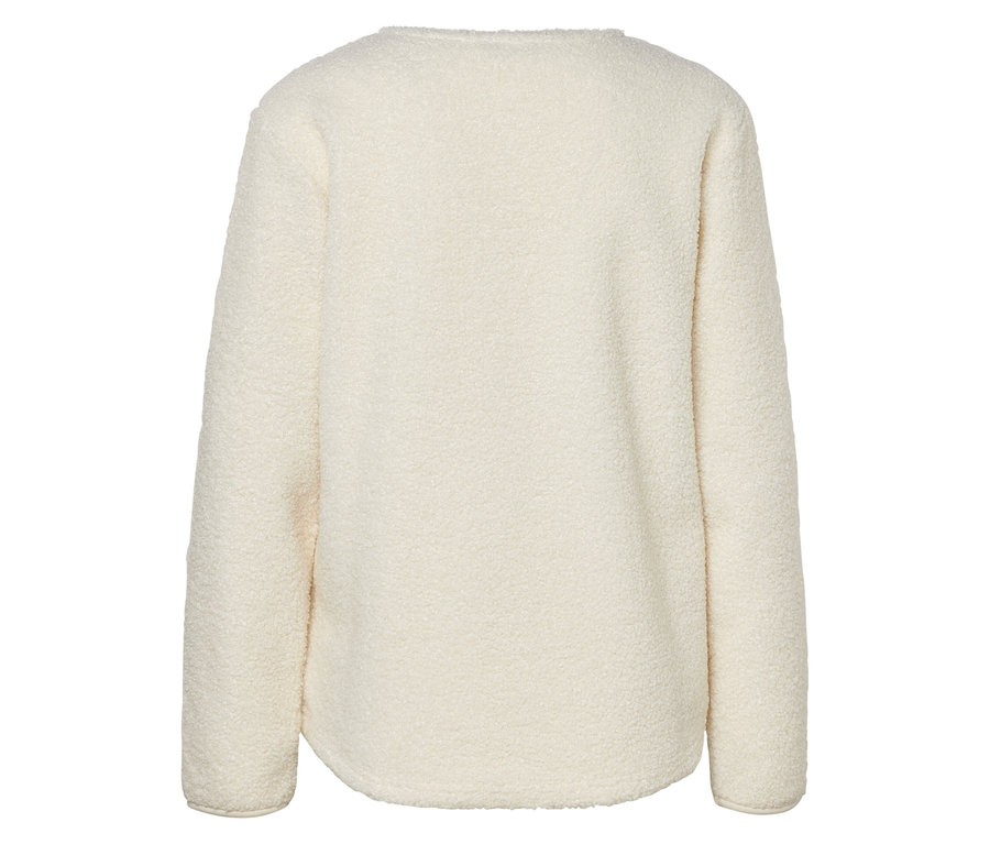 Vue détaillée du dos d'un pull en molleton crème à manches longues.