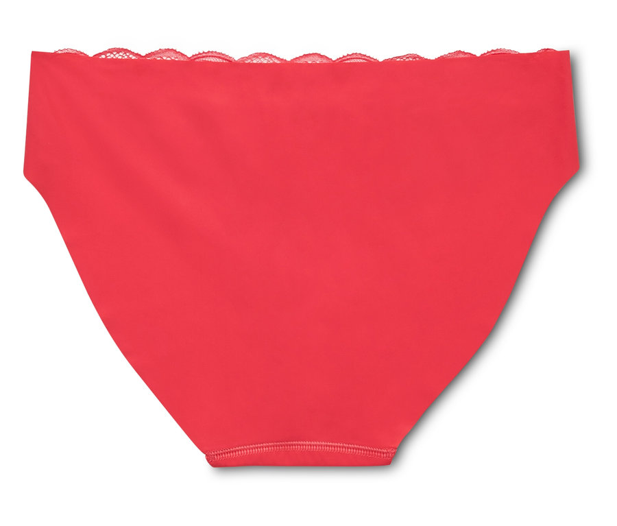 Culotte rouge avec dentelle à la taille sur fond blanc.