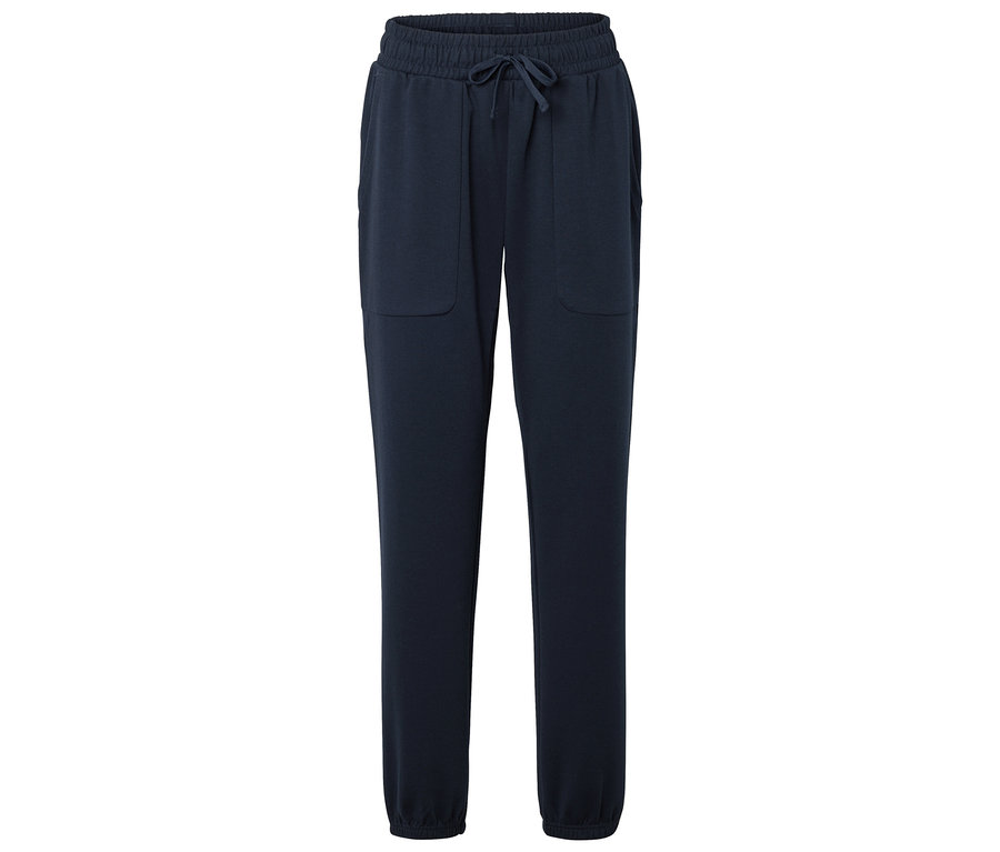 Pantalon de jogging bleu avec cordon de serrage et poches.