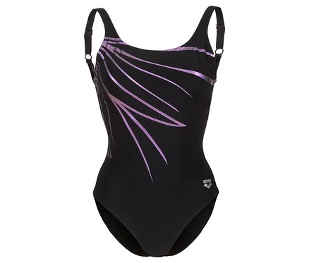 Maillot de bain noir avec des rayures violettes