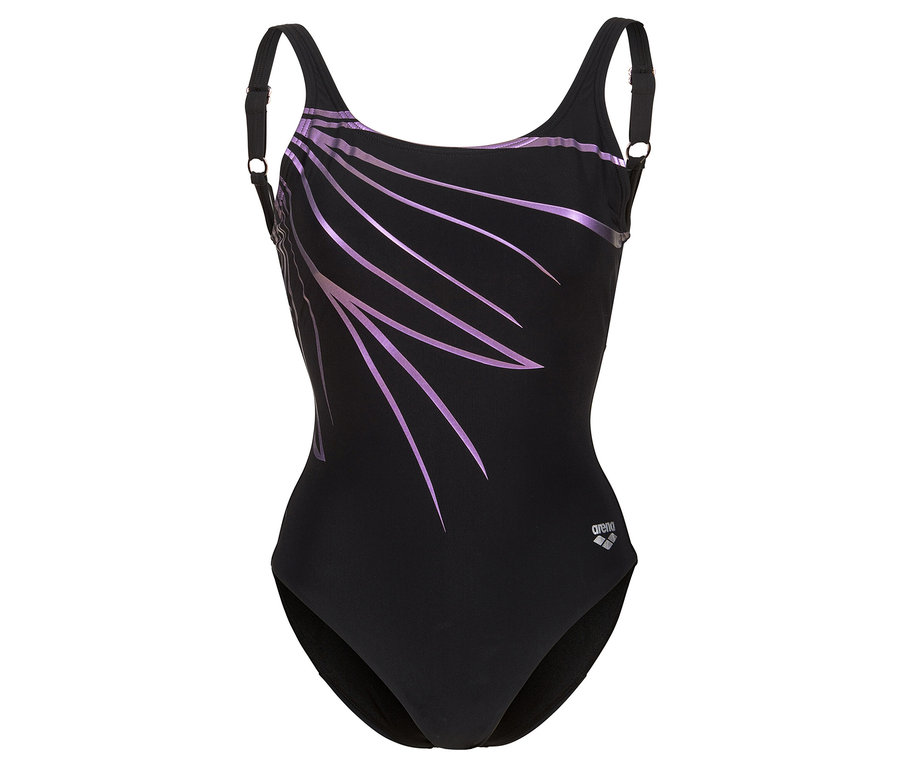 Maillot de bain noir avec des rayures violettes