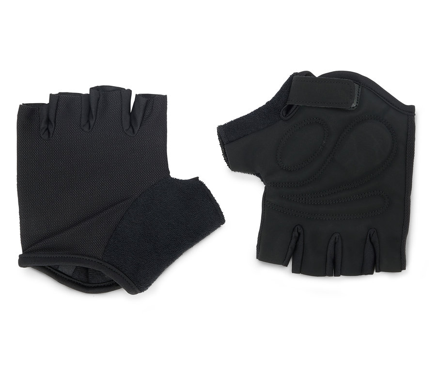 Deux gants d'entraînement noirs sur fond blanc.