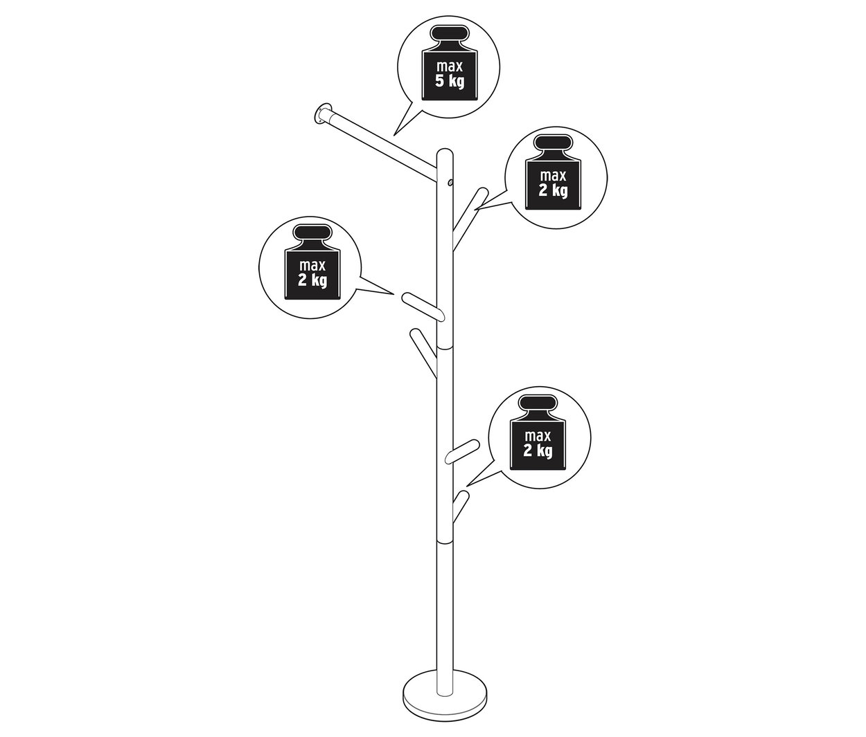 Illustration d'un porte-manteau à fixer au mur avec indication du poids.