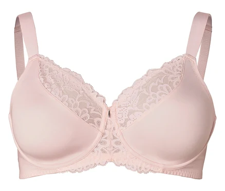 Soutien-gorge rose avec dentelle et bretelles réglables.