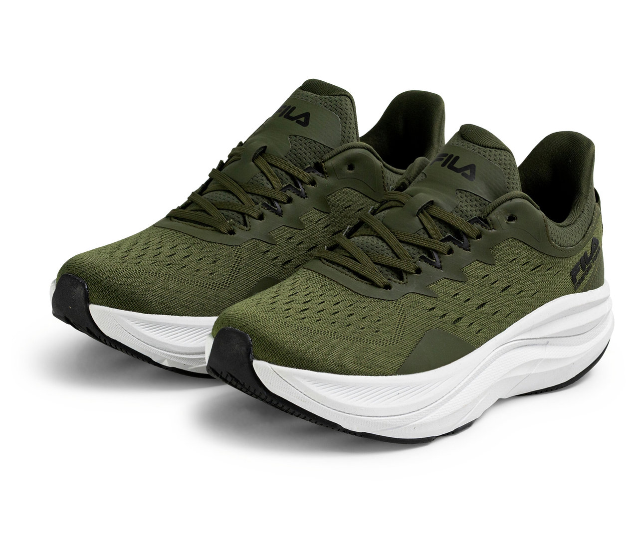 Deux sneakers pour homme FILA Retron, beetle-white, posées sur un fond blanc.