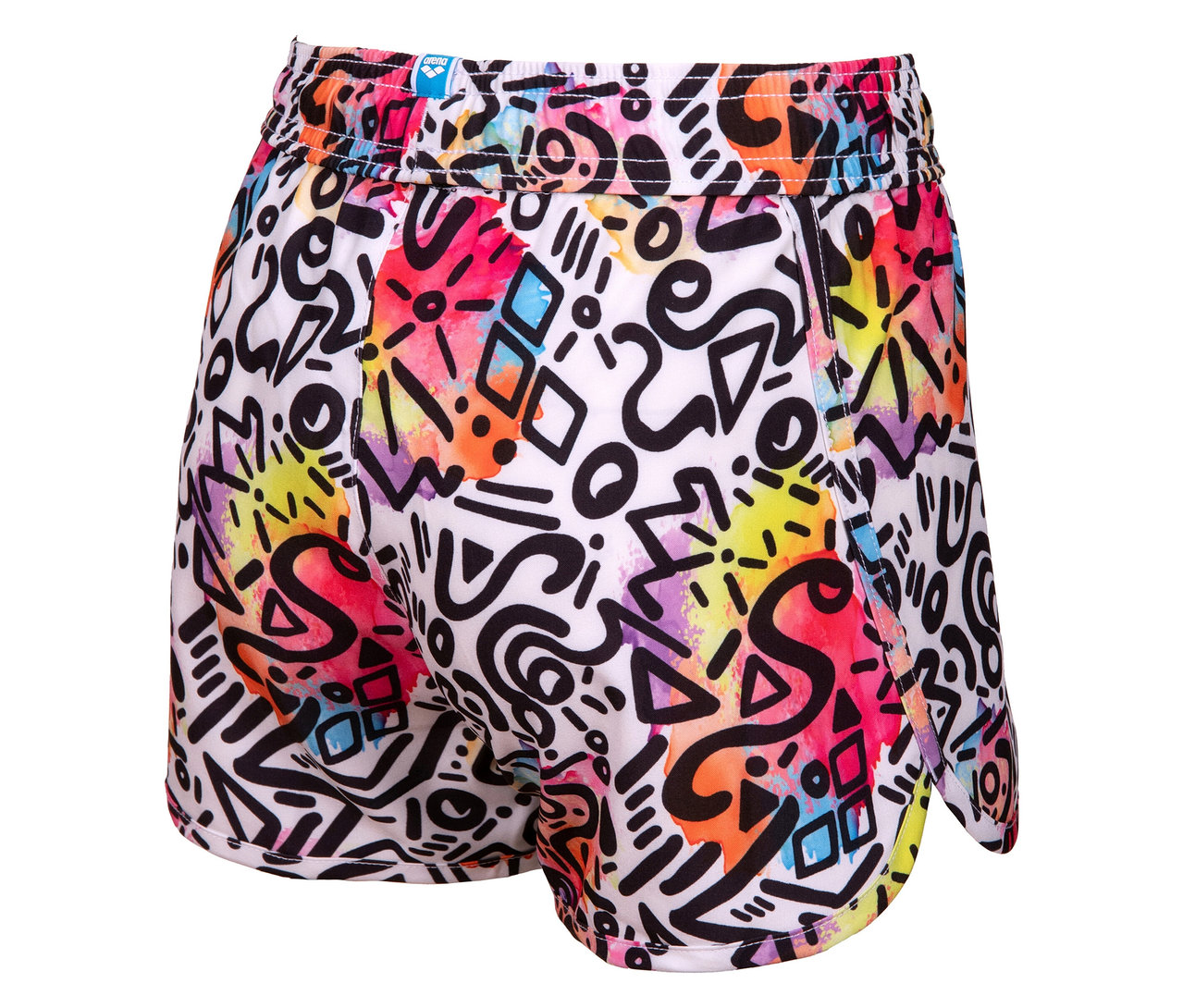 Short blanc avec des motifs abstraits colorés.