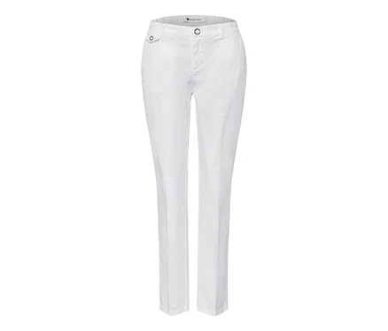 Pantalon chino blanc Street One, posé à plat, avec fermeture boutonnée et zippée.