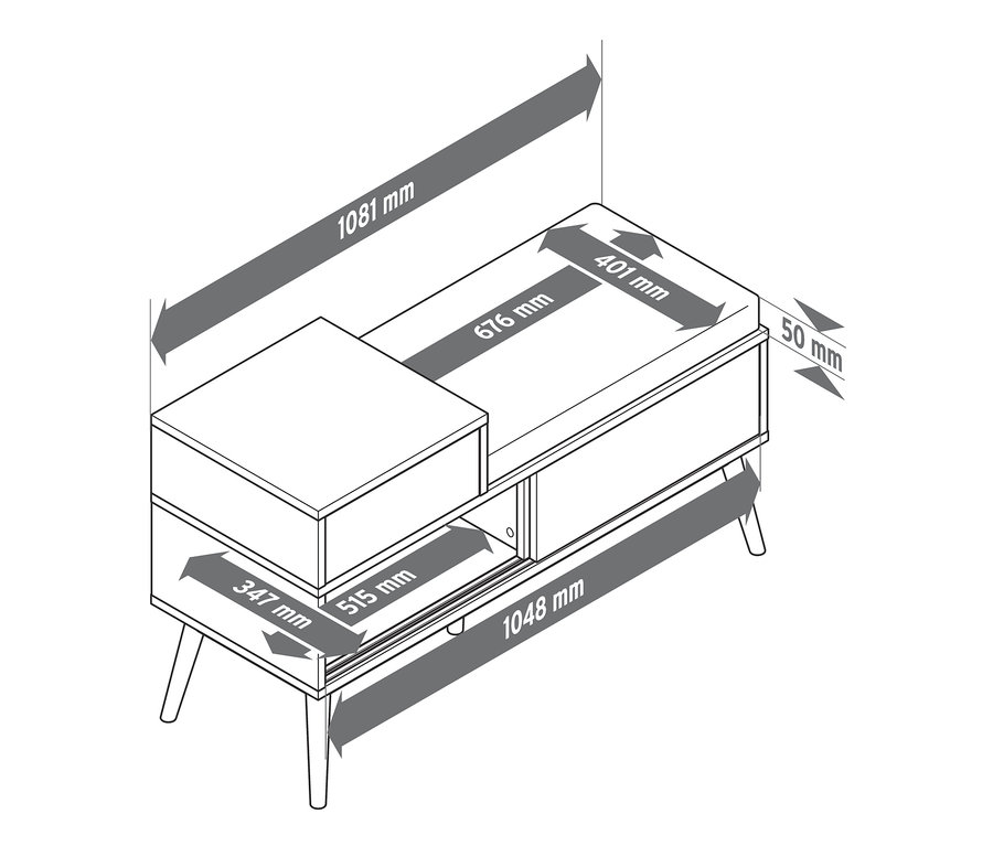Schéma d'un banc à chaussures avec les dimensions correspondantes.