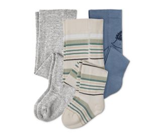 1x vert à rayures, 1x gris chiné, 1x bleu à empiècement tricoté hérisson
