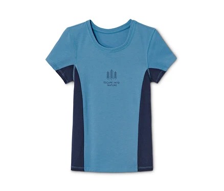 T-shirt fonctionnel bleu à manches courtes avec imprimé d'arbres.