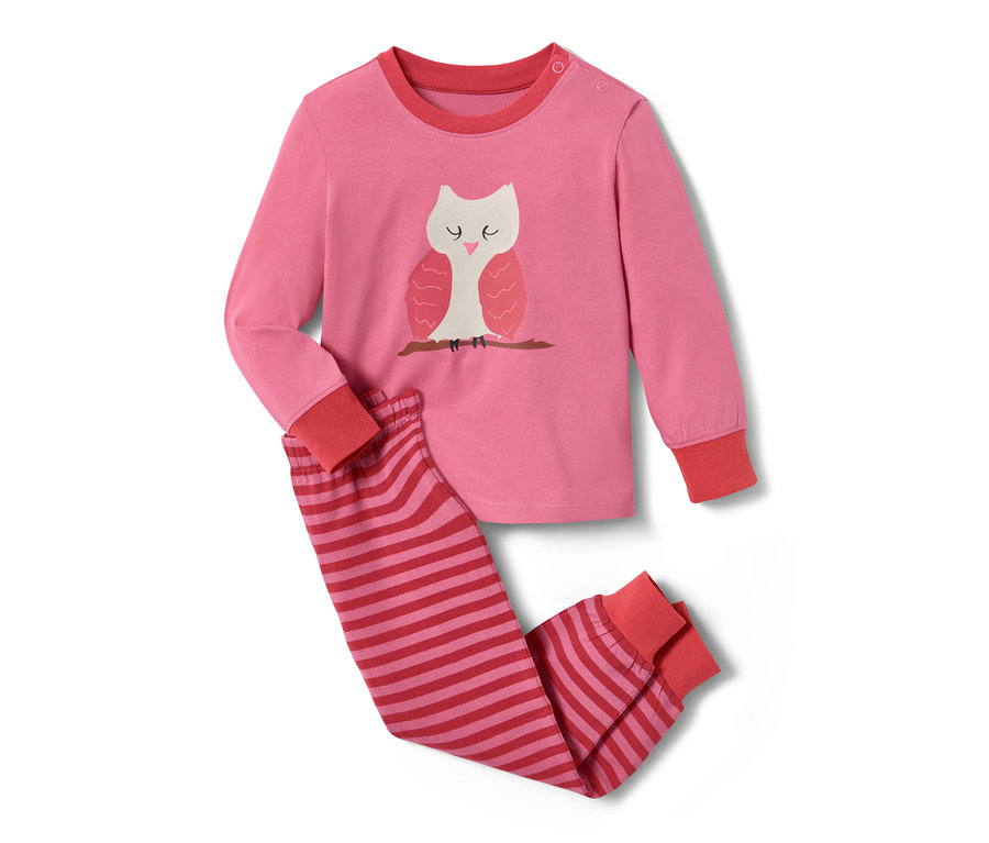 Pyjama rose et rouge avec un motif de hibou.